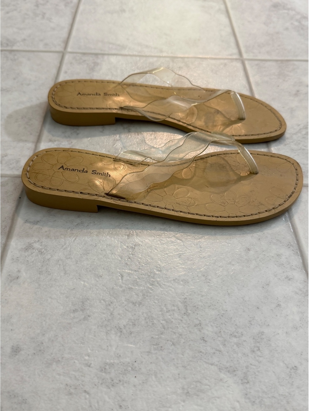Andrea Biani clear strap flat sandals tan